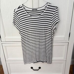 Tahari Black and White Striped Short Sleeve Tee